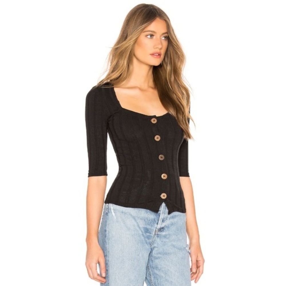Free People Central Park Cardi Black Ribbed top